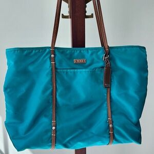 Tumi Voyageur Nylon Leather Trim Tote Travel Carry On Purse Bag Turquoise